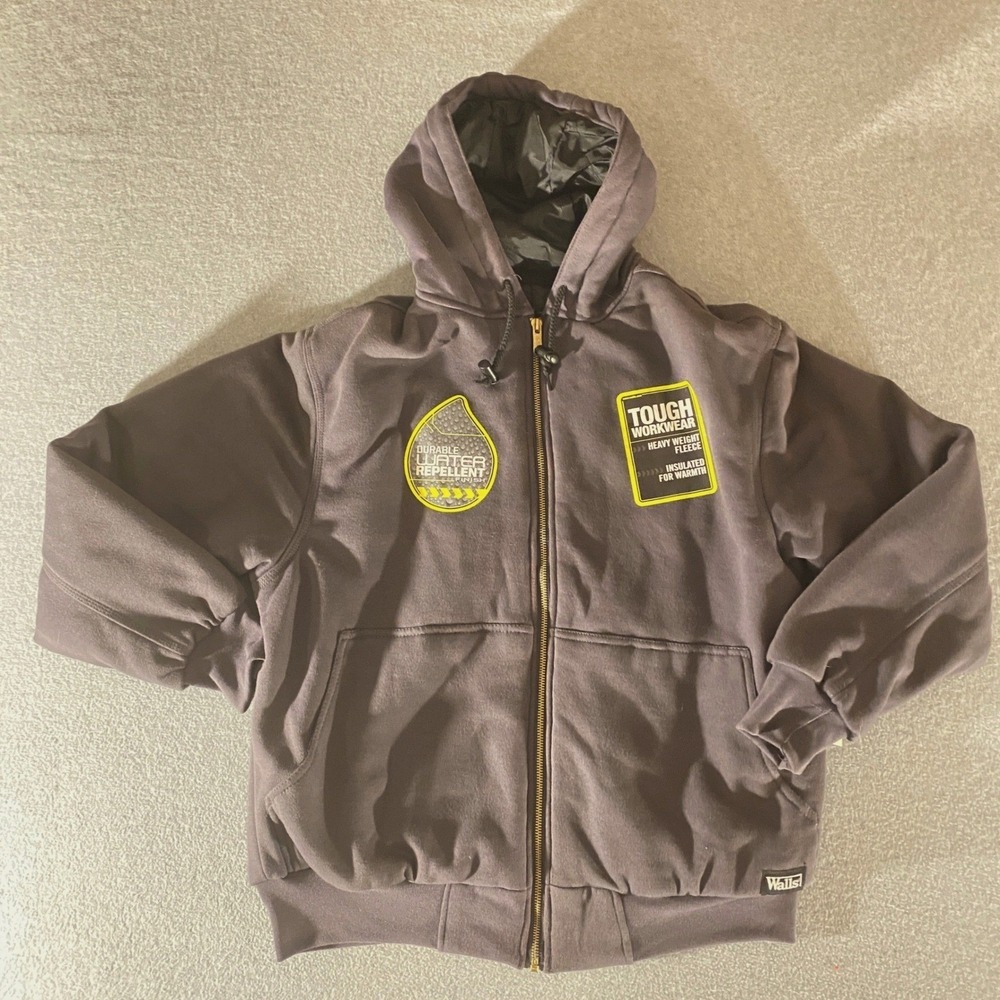 Walls Workwear Mens Gray Quilted Lined Full Zip Hoodie Jacket Medium